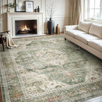 AMOAMI-Area Rug 5X7 Rugs for Living Room-Vintage Soft Green Rugs for Bedroom-Non Slip Carpet-Machine Washable Rug for Dining Room Living Room Bedroom Office Under Table