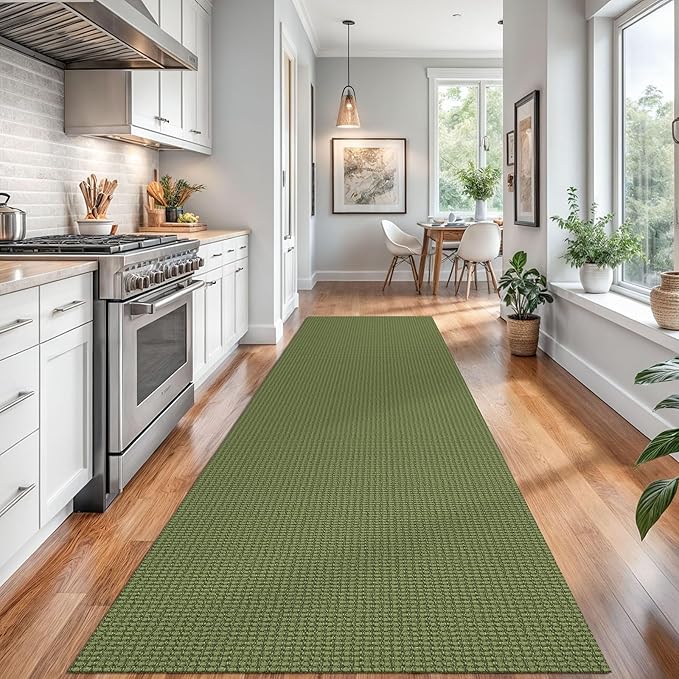 Braided Runner Rug 3x14 Ft Washable Runners for Hallways Non Slip Rubber Backed Kitchen Runners Cotton Long Entryway Runner Indoor, Woven Carpet for Hall Stair Entryway, Green