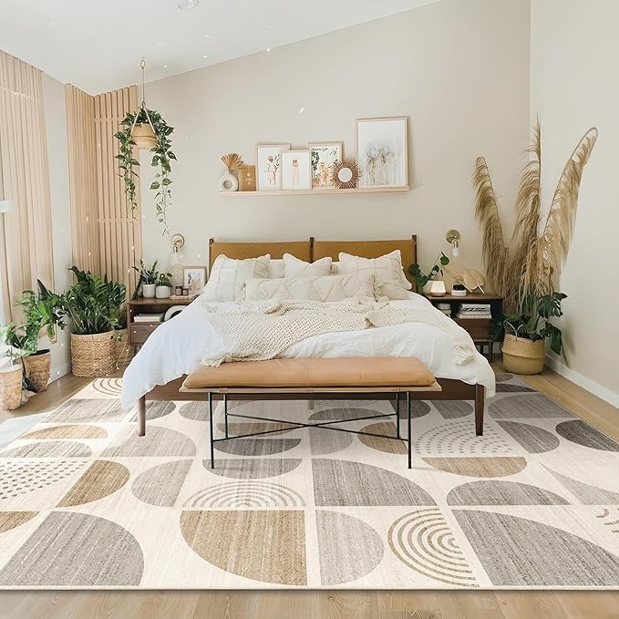 MUJOO 8x10 Area Rugs,Washable Rugs for Living Room Bedroom Dining Room,Large Boho Throw Floor Carpet Non Slip Soft Modern Abstract Bohemian Neutral Beige