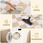 Vasofe Washable Small Entry Rug, 2x3 Checkered Jute Rugs Outdoor Indoor Front Door Mat, Non-Slip Bedroom Entrance Doorway Kitchen Mats, Plaid Farmhouse Porch Carpet, Khaki and White