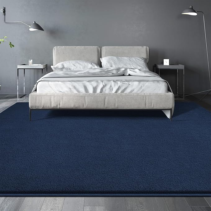 Large Area Rugs for Living Room Bedroom, 5x8 Feet Navy Blue Rug, Minimalist Modern Shag Rug, Soft Thick Memory Foam Indoor Carpet, Non-Slip Washable Rug for Boys Girls Dorm Nursery Room Home Decor