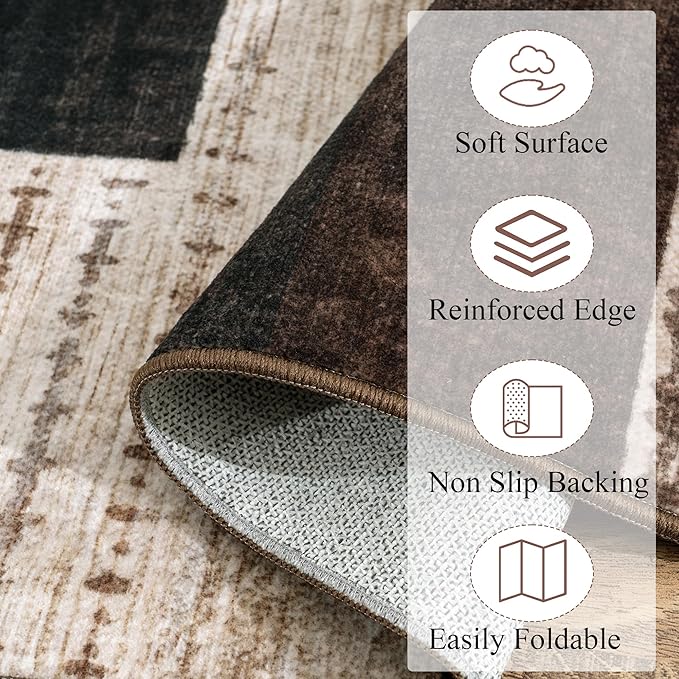 Modern Geometric Patchwork Indoor Area Rug for Living Room, Chocolate 8'x 10' Large Rug Rockwood Collection Hardwood Floors Decor for Bedroom, Brown Throw Carpet for Office Entryway Dining Room