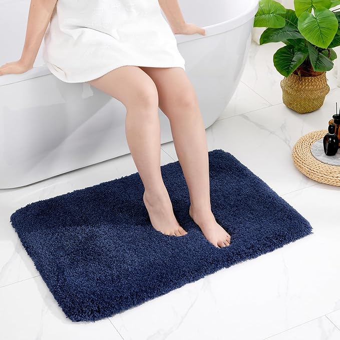 Navy Bathroom Rugs 24x36 Non Slip Fluffy Bath Mat for Bathroom Floor Washable Plush Luxury Bath Rug for Tub Soft Shaggy Absorbent Shower Sink Mat