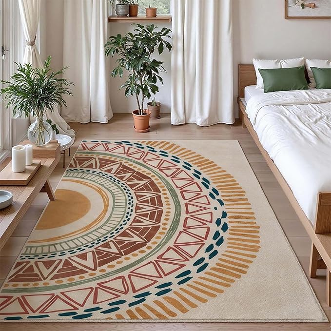 Colorful Geometric Sun Rug, Sun Pattern Rug, Geometric Area Rugs, Colorful Abstract Rugs, Washable Boho Carpet for Living Room, Bedroom, Dining Room, Office (8' x 11'(Rectangular))