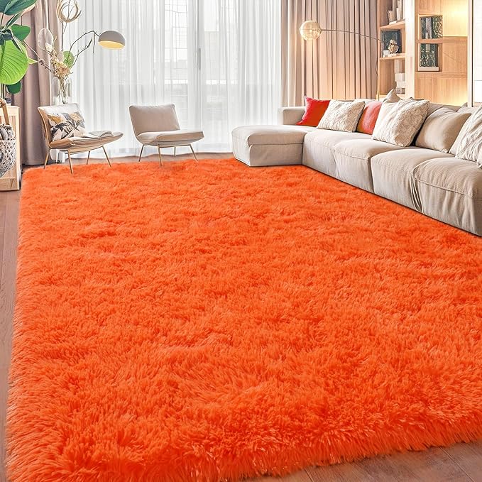 Area Rugs for Living Room, Soft Shaggy Carpets for Living Room, Fuzzy Rugs for Kids' Room, Perfect Decor for Modern Home Orange 9x12 Feet
