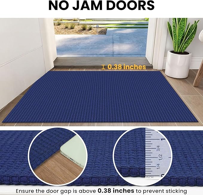 IOHOUZE Washable Runner Rug 2.6x8 Non Slip Rubber Backed Wide Hallway Runner Entryway Runner Indoor, Kitchen Rugs Woven Cotton Floor Carpet for Hall Entrance Bedroom, Royal Blue/Navy