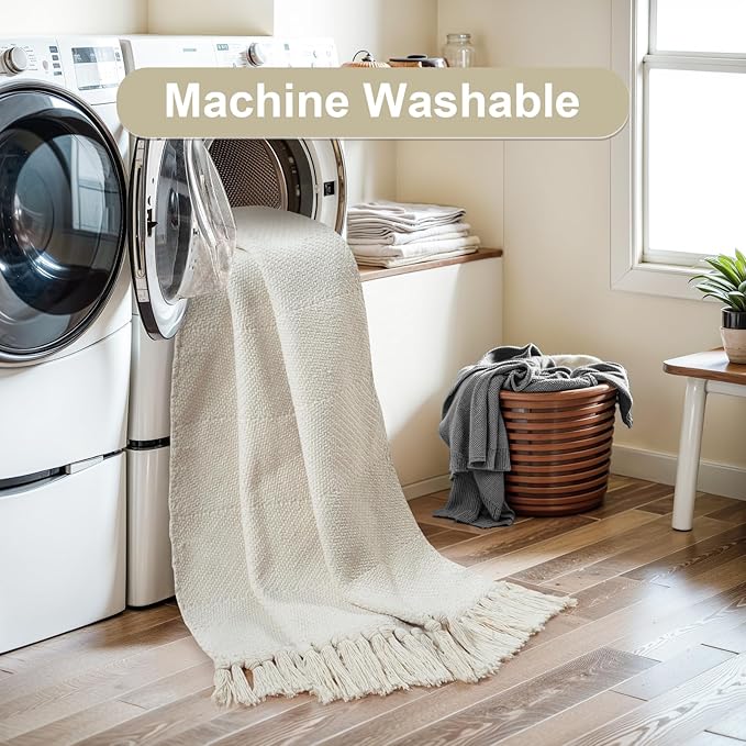 Collive Long Hallway Runner - 2.6' x 10', Washable Indoor Entryway Rug, White/Beige Braided Woven Kitchen Rug for Laundry Room Bedroom Doorway