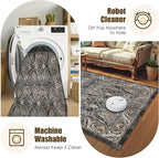 Washable Area Rug 4' x 6' Vintage Traditional Persian Mat - Foldable Distressed Non-Slip Machine Washable Carpet for Living Room Bedroom Kitchen Home Decor - Ebony and Taupe