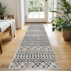 KUTA Boho Kitchen Rug 2x5 Light Brown Black Moroccan Washable Runner Rug Non-Slip Vintage Hallway Runners Ultra Soft Distressed Geometric Floor Carpet for Bedroom Laundry Living Room