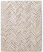Elegant Rectangular Rug Cowhide Leather Stylish Luxury Non Slip Chevron Patchwork Area Rug for Living Room and Home Décor Floor Carpet (Beige-6 x 9 ft)