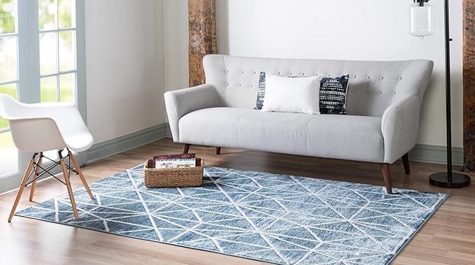 Rugs.com Lattice Trellis Collection Rug – 3' x 5' Blue Low-Pile Rug Perfect for Living Rooms, Large Dining Rooms, Open Floorplans