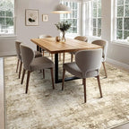 6x9 Machine Washable Area Rug for Living Room, Brown Modern Vintage Abstract Rug Large Non-Slip Low Pile Soft Faux Wool Carpet, Kids and Pets Friendly for Bedroom Dining Room Farmhouse Home Decor Rug