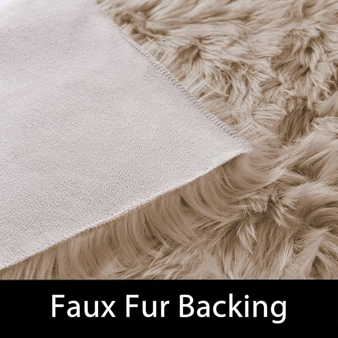 Latepis Washable Faux Fur 3x5 Area Rug Camel Beige Fluffy Shag Furry Sheepskin Rugs for Living Room Bedroom Dorm Plush Room Carpet Accent Rug Rectangle