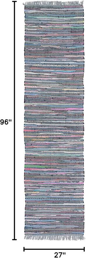 SAFAVIEH Rag Rug Collection Runner Rug - 2'3" x 8', Aqua & Multi, Handmade Boho Stripe Cotton, Ideal for High Traffic Areas in Living Room, Bedroom (RAR121K)