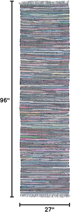 SAFAVIEH Rag Rug Collection Runner Rug - 2'3" x 8', Aqua & Multi, Handmade Boho Stripe Cotton, Ideal for High Traffic Areas in Living Room, Bedroom (RAR121K)