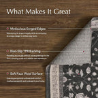 EVERGRACE Hallyway Area Runner Rugs 2x10, Boho Floral Faux Wool Indoor Outdoor Rugs, Washable Rugs for Bedroom Dining Room Living Room Kitchen, Low Pile Floor Mat Carpet for Home Decor, Ebony Black