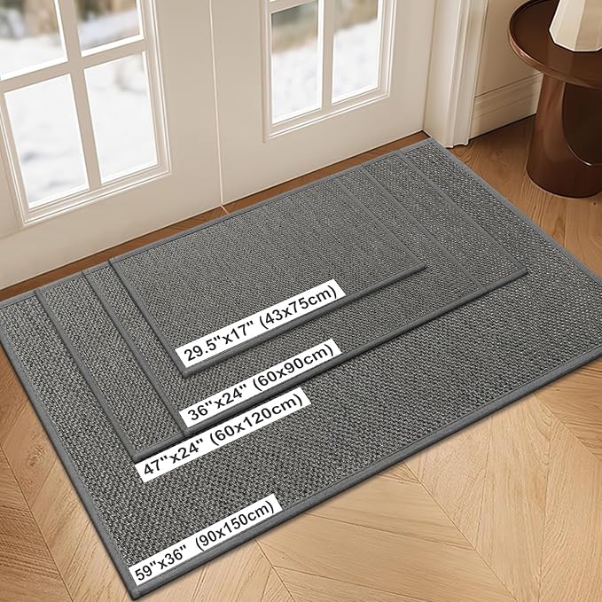 LEKEEPGO Door Mat 24"x47", Non Slip Door Mat Indoor Entrance, Rubber Backing Indoor Door mat Washable Absorbent Low-Profile Doormat Front Entryway Entry Resist Dirt Inside Door Mats, Khaki