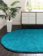 Unique Loom Solid Shag Collection Area Rug (8' x 10' Oval, Turquoise)
