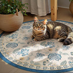 jinchan Elora 6ft Floral Round Rug for Dining Room Washable Living Room Rug Vintage Romance Design Non Slip Indoor Floor Cover Lightweight Low-Profile Throw Carpet for Bedroom Porch Patio, Blue/Beige