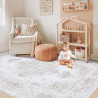 Area Rug 4x6 Vintage Rug, Machine Washable Vintage Distressed Medallion Rug Non-Slip Soft Low Pile Large Indoor Rugs for Bedroom Kitchen Dining Room Office(Beige,4'x6')
