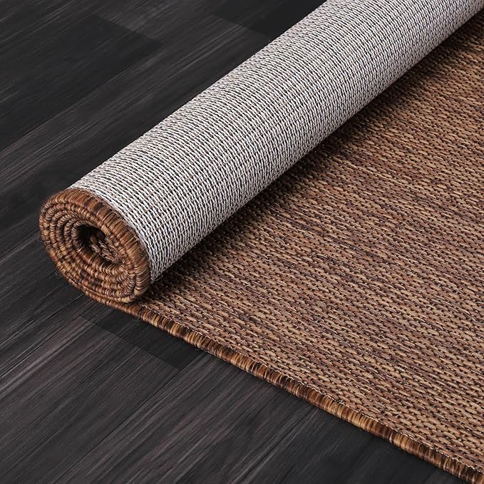 Beverly Rug Indoor Outdoor Rug 10x14, Washable Outside Carpet for Patio, Deck, Porch, Solid Modern Area Rug, Water Resistant, Gold Brown