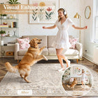 Wonnitar Vintage 5x7 Washable Rug, Neutral Rugs for Living Room Decor, Beige Non Slip Ultra-Thin Soft Boho Floral Room Carpet for Bedroom Nursery Dining Room Farmhouse Office Home Décor