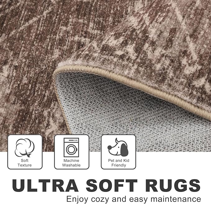 KILOCOCO Boho Entryway Rug 2x3 Printed Small Area Rug Indoor Door Mat Machine Washable Kitchen Rugs Super Soft Non Slip Throw Rugs for Bedroom Entrance Geometric Laundry Room, Rust Red