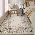 Wonnitar Washable 4x6 Rug for Bedroom, Floral Print Area Rug for Living Room, Non-Slip Entryway Throw Mat, Low Pile Botanical Area Rug Floor Carpet for Bedside (Beige,4'x6')