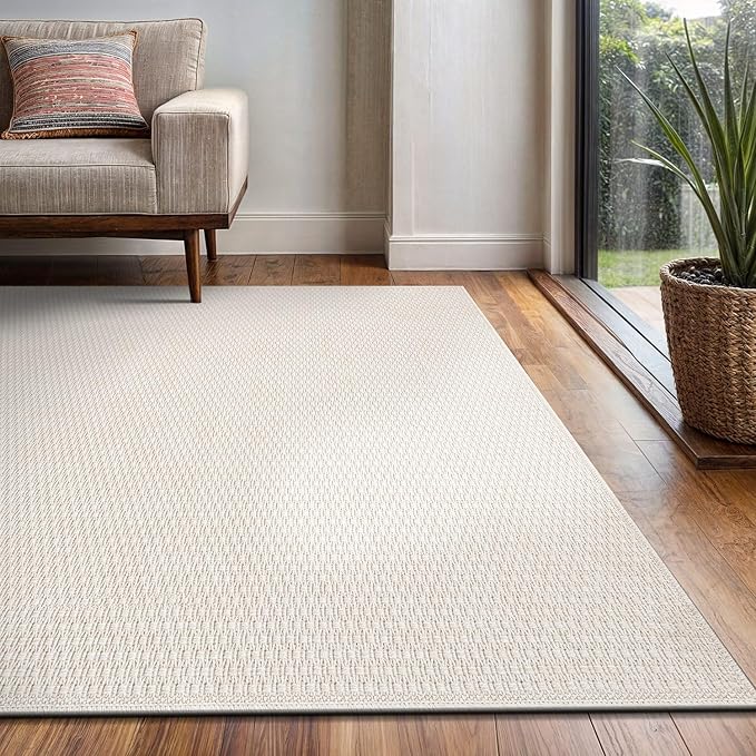 Easy Jute Rugs 4x6 White Color Living Room Indoor Outdoor Area Rug for Farmhouse Patio and Kitchen Rug High Traffic Washable Easy to Clean Solid Boho Woven Design Outside Carpet (4 x 6)