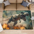 Dinosaurs Rugs for Bedroom - 5x6 Area Rug - Flame Dinosaurs Rugs for Living Room, Forest Landscape Rug, Washable Home Decor Carpet