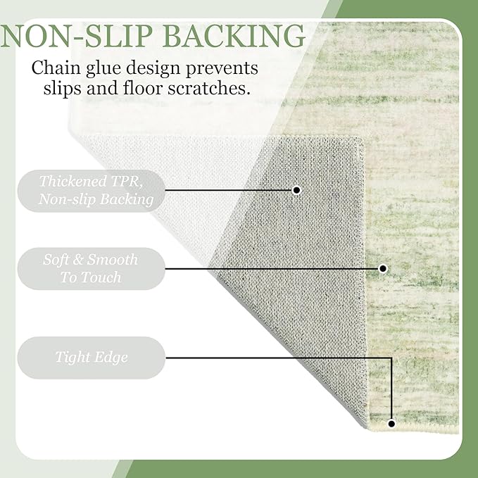 MUJOO 5x7 Washable Area Rug,Modern Abstract Rugs for Living Room Bedroom Dining Room,Large Non Slip Carpet Indoor,Low Pile Throw Rug Accent Neutral Green