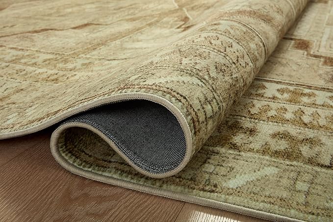 Loloi Magnolia Home by Joanna Gaines Sinclair Collection SIN-02 Khaki/Tobacco 5'-0" x 7'-0", .25" Pile Height, Machine Washable, Area Rug