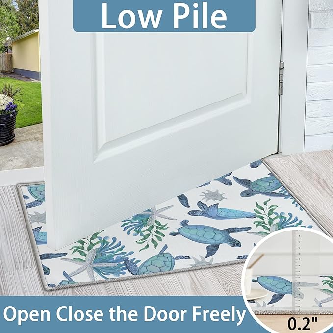 Tritard Coastal Sea Turtles 2x3 Area Rugs - Small Machine Washable Foldable Throw Rugs Non-Slip Beach Themed Entryway Doormat Indoor Entrance Carpet for Kitchen Bathroom Laundry Bedroom Living Room