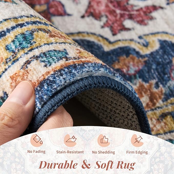 tchdio 8x10 Area Rugs for Living Room, Vintage Non Slip Washable Rug, Soft Low Pile Colorful Area Rug Large Floor Indoor Carpet for Bedroom, Dining Room, Office (Multi, 8'x10')
