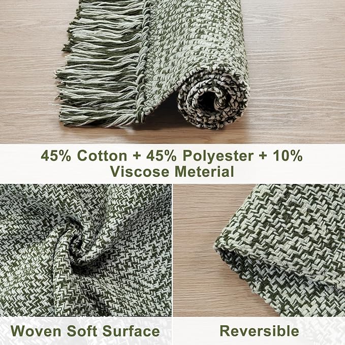 Collive Long Hallway Runner Rug 2.6' x 7', Washable Runner Indoor Entryway Rug, Olive Green/Cream Braided Woven Kitchen Runner Rugs Low-Profile Front Door Floor Carpet for Bedroom Doorway