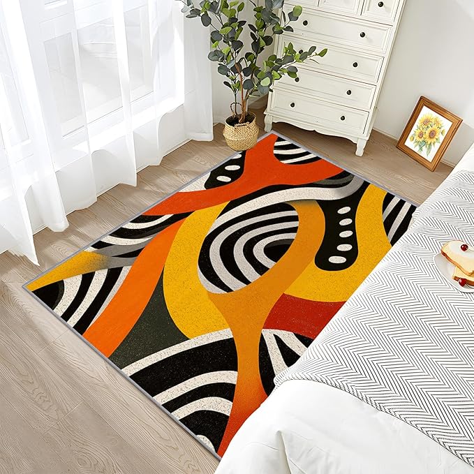 Colorful Rug, Retro Pop Art Abstract Area Rug 6x8, Hippie Aesthetic Funky Low Pile Non Skip Carpets Home Decor #C100