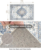 Enkor Area Soft Rugs 5x7 Washable Non Slip Boho Floor Rugs for Living Room Bedroom, Vintage Style Farmhouse Mat for Kitchen Entryway Blue & White