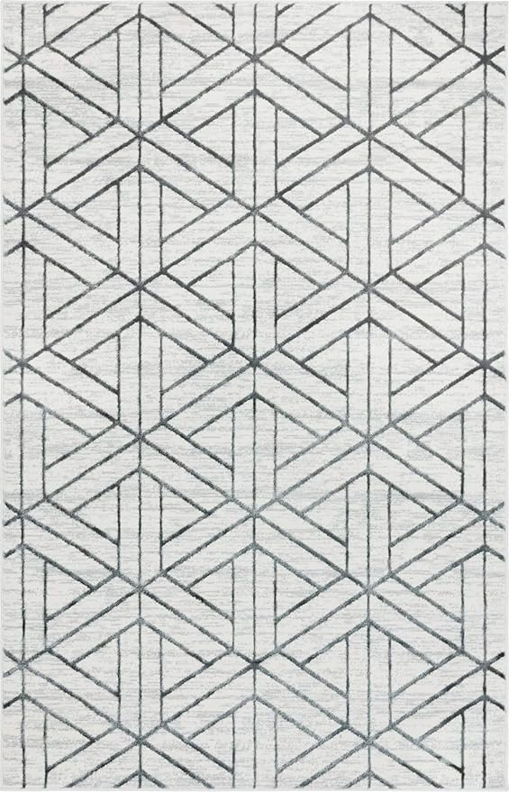 Rugs.com Lattice Trellis Collection Rug – 5' x 8' White Low-Pile Rug Perfect for Living Rooms, Large Dining Rooms, Open Floorplans