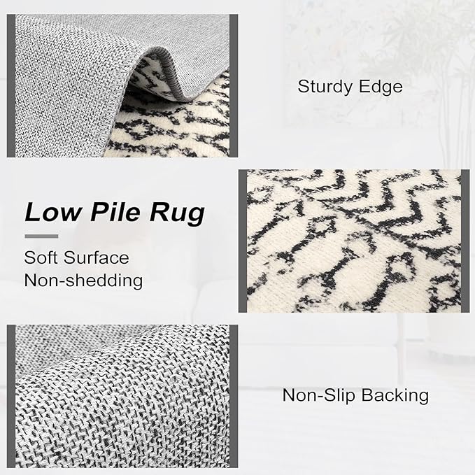 3x5 Rug for Living Room, Ultra Soft Non Slip Moroccan Washable Rug, Distressed Entryway Rugs, Low-Pile Throw Carpet Black Rugs for Bedroom Kitchen Living Room Dinning Room