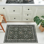 WITSHOCK Washable 2x3 Entryway Area Rug: Soft Non-Slip Backing Washable Rugs Vintage Flower Boho Accent Small Rugs for Bedroom, Kitchen, Bathroom, Nursery Entrance,Dark Green