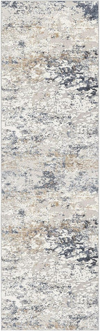 3x10 Washable Runner Rug for Hallway: Soft Neutral Modern Abstract Low Pile Rug Indoor - Carpet for Bedroom Dining Room Kitchen Entryway - Beige Blue