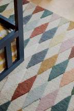 Hand-Tufted Wool Rug with Multicolor Diamond Pattern (5x8 Ft) - Modern Geometric Accent Rug for Living Room, Bedroom, or Office, Ivory Base