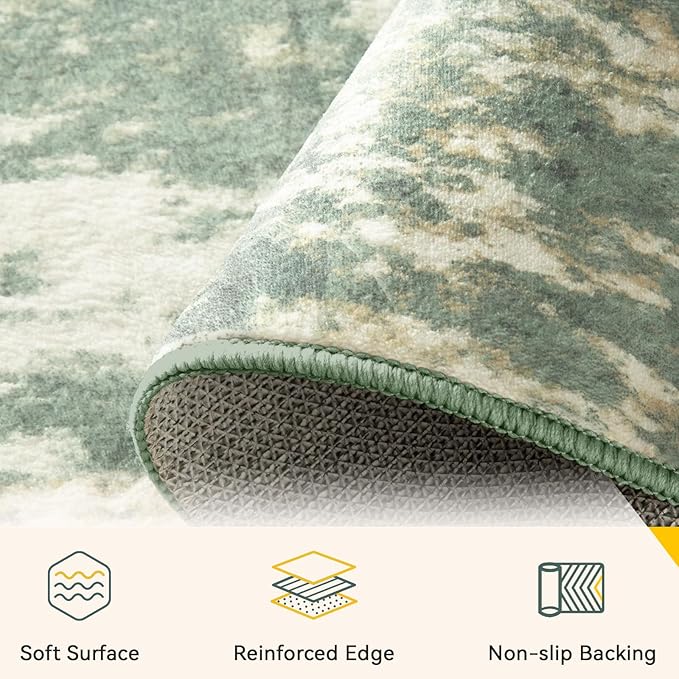 Washable Area Rugs 9'x12' Non-Slip Modern Abstract Soft for Living Room Entryway Bedroom Nursery, Print Pattern, Light Green/Yellow