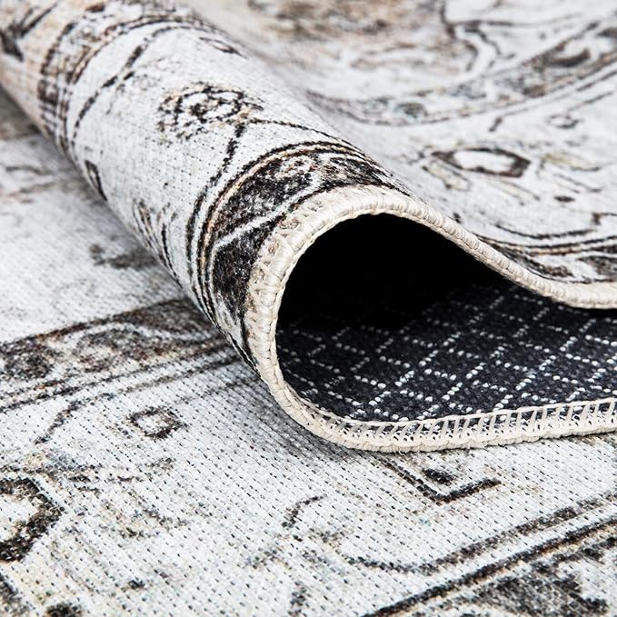 Bloom Rugs Washable Non-Slip 3' x 5' Rug - Brown/Beige/Charcoal Traditional Area Rug for Living Room, Bedroom, Dining Room, and Kitchen - Exact Size: 3' x 5'