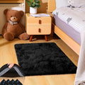 2x3 Black Rug for Bedroom Living Room, Fluffy Small Area Rug Soft Shag Carpet for Kids Boys and Girls Room with 4 Rugs Non-Slip Stickers Dorm Home Decor (2ft x 3ft)