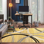 Rugshop Wavy Circles Design Area Rug, Carpet with Jute Backing for Living Room, Bedroom, or Dining Room, Yellow, 5'3" x 7'3"