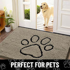 Smiry Dog Door Mat for Muddy Paws, Absorbent Dirt Trapper Non Slip Quick Dry Washable Chenille Mat for Mud Dogs, Entry Rug for Indoor and Outdoor (30x20 Inches, Warm Taupe and Black)