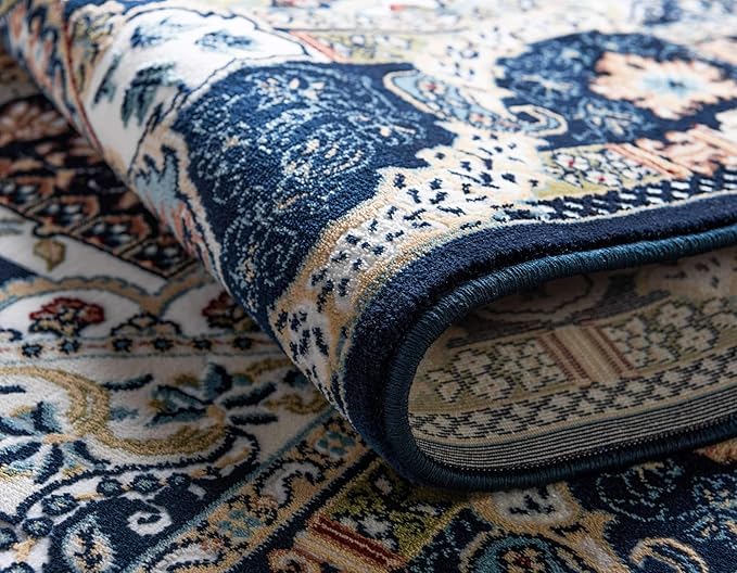 Unique Loom Narenj Collection Classic Traditional Medallion Textured Design Area Rug, 5 x 8 ft, Navy Blue/Tan