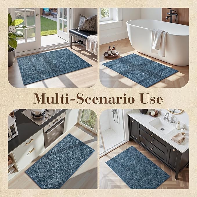 MontVoo Door Mat Indoor Entrance Doormat, Absorbent Durable Rubber Non Slip Front Door Mat for Inside Entry Entryway Dirt Trapper Welcome Mat, Navy Blue 32''x48''