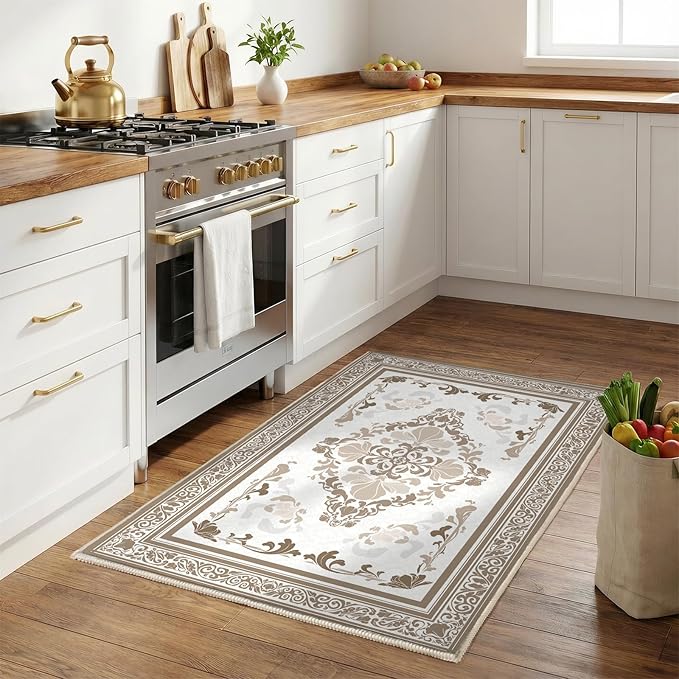 SOULFUL Medium Pile 3x5 Area Rug - Soft Foot Feel Small Entryway Rug - Brown Boho Floral - Washable Non-Slip - Perfect for Living Room Bedroom Foot Kids Room Reading Nook